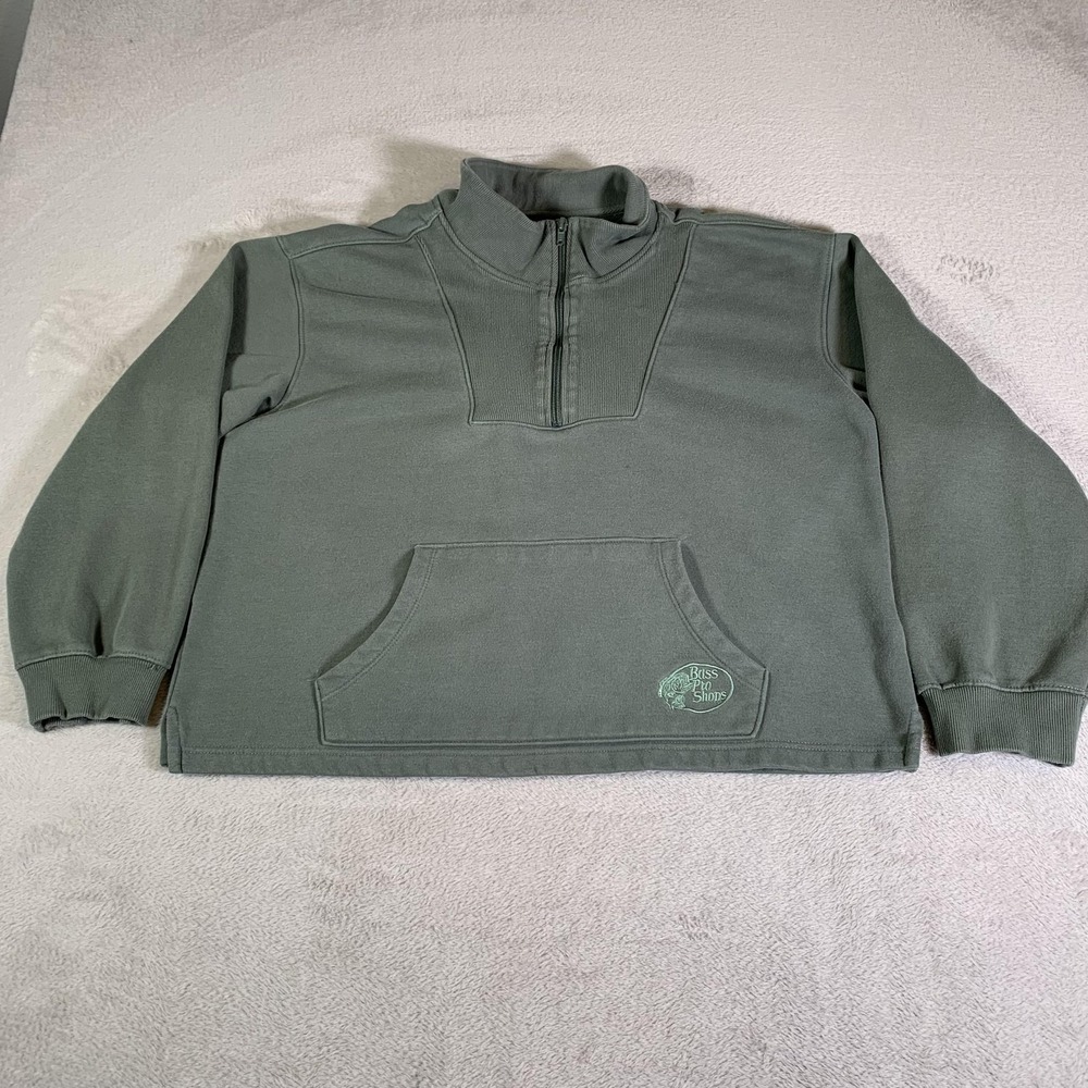 Bass Pro Shops Sweatshirt Womens XL Green Half Zip Fleece Oversized Cropped